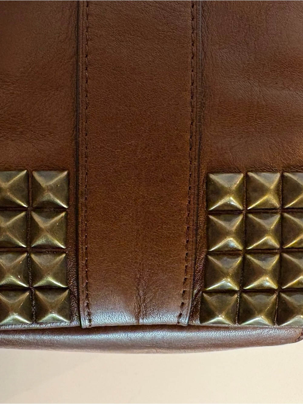 COACH Tan Leather Stud-Trim Shoulder Bag with Tassel - Picture 7 of 10